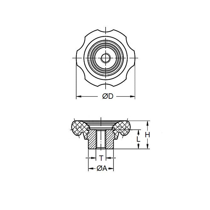 1074405 | KF065-050-HW --- Valve and Hand Wheels Knobs - 6.5 Square Hole 50x18 mm - Plastic Knob