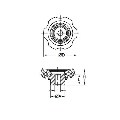 1074405 | KF065-050-HW --- Valve and Hand Wheels Knobs - 6.5 Square Hole 50x18 mm - Plastic Knob