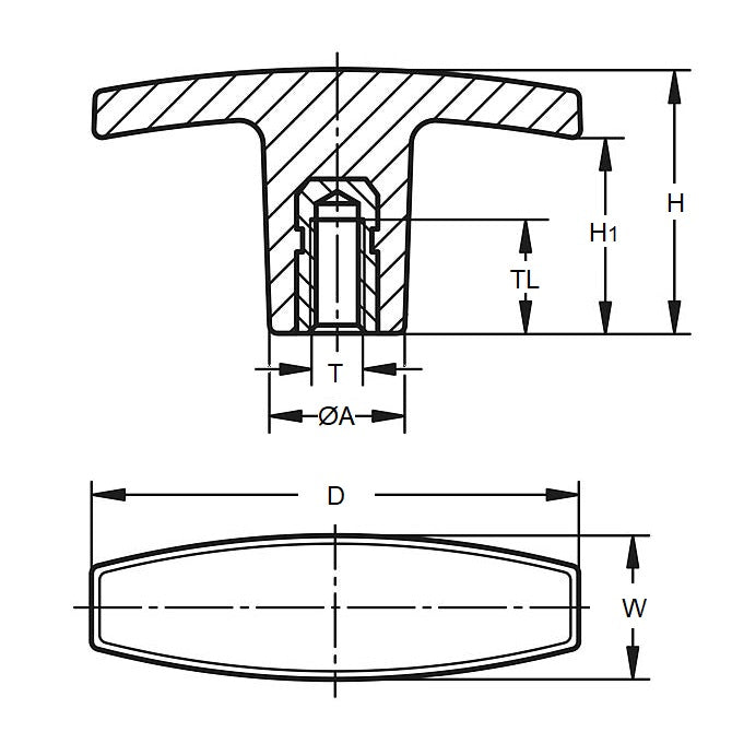 1226461 | KF060M-070-W --- Wing Knobs - M6 - 6x1mm - 70x24 mm Female
