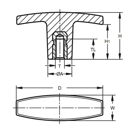 1226461 | KF060M-070-W --- Wing Knobs - M6 - 6x1mm - 70x24 mm Female