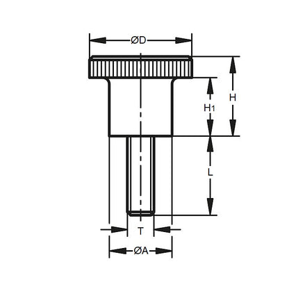 1053077 | KM040M-013-KPC10 --- Knurled Knobs - M4 - 4x0.7mm - 13x10 mm Male - Polypropylene with Steel Shank Knob