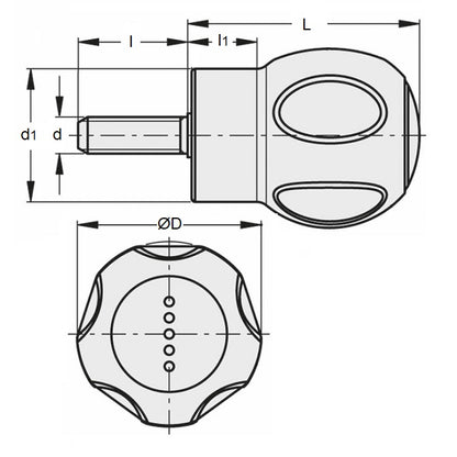 1077386 | KM079C-050-R-SFT --- Round Male Soft Knobs - 5/16-18 UNC - 7.94mm - 50x62 mm - Rubber Knob