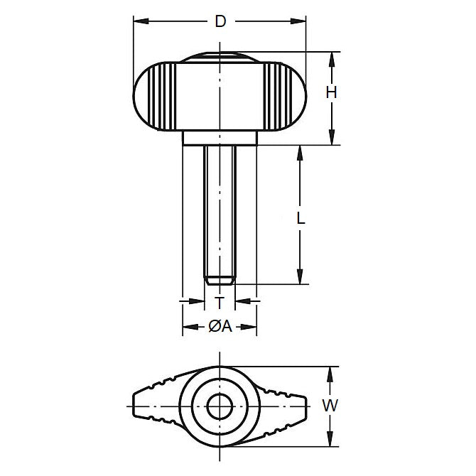 1082483 | KM080M-070-W --- Wing Knobs - M8 - 8x1.25mm - 70x30 mm Male - Plastic Knob