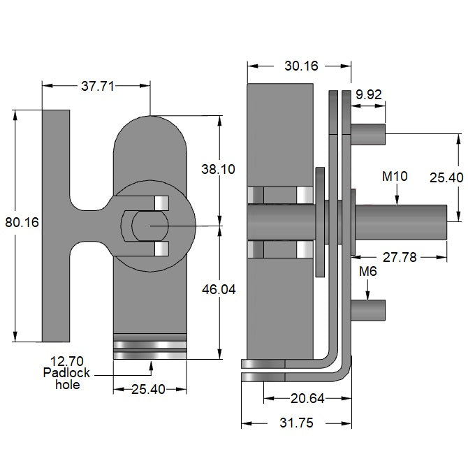 1179621 | HH-111RS --- Latching Handles - 84.138x31.75x25.4 mm Tee Handle