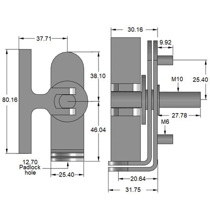 1179621 | HH-111RS --- Latching Handles - 84.138x31.75x25.4 mm Tee Handle