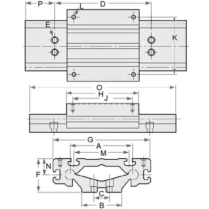1177542 | PBC-750RS (Each) --- Guide System Two Piece Linear - 74.930 / 50.800 19.05x101.6 mm - Aluminium 6061-T6 with Ceramic Coated Rail and Frelon Gold self-lubricating
