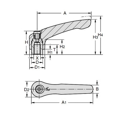 1064559 | CLB01M6-OUK --- Clamp Standard Levers - M6 - 6x1mm - 40 - 40  - Steel with Plastic Coat Lever