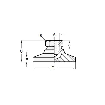 1072389 | MSF-064C-S3RP --- Levelling Socket Mounts - 1/4-20 UNC - 6.35mm - 25.4x17.8 mm Swivel - Stainless Steel 303/304 Similar to A2, 18-8 HRB80 Mount