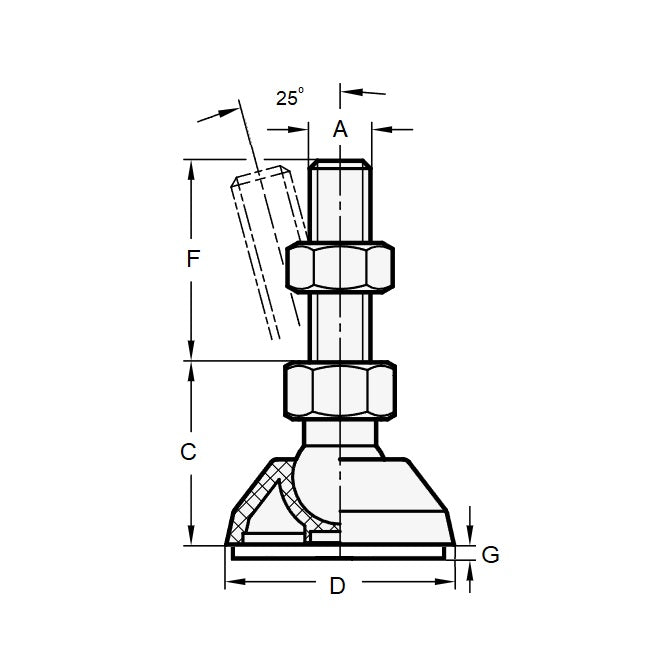 1081901 | MLM-080M-070-TP --- Levelling Studded Mounts - M8 - 8x1.25mm - 40x22 mm Standard - Steel Mount
