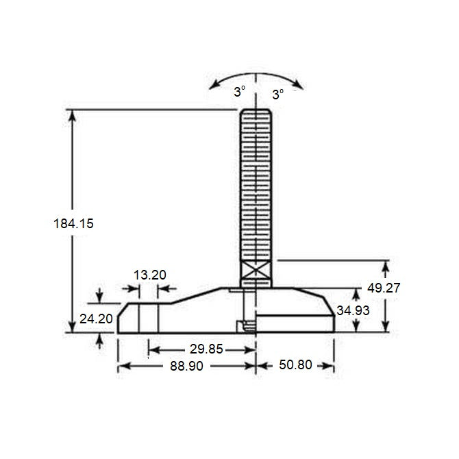 1102934 | MLM-127C-152-S4-AHY1-100 --- Levelling Studded Mounts - 1/2-13 UNC - 12.7mm - 100.1x32 mm Hygienic - Stainless Steel 304 Similar to A2, 18-8 HRB80 Mount