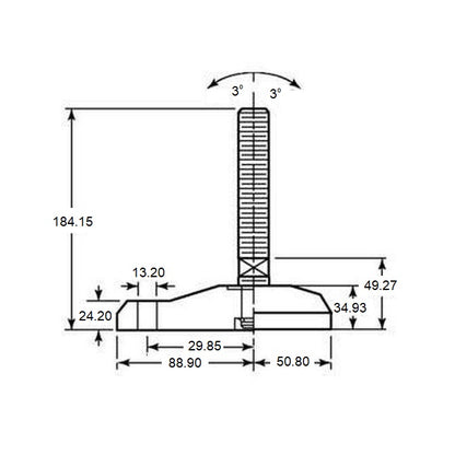 1102934 | MLM-127C-152-S4-AHY1-100 --- Levelling Studded Mounts - 1/2-13 UNC - 12.7mm - 100.1x32 mm Hygienic - Stainless Steel 304 Similar to A2, 18-8 HRB80 Mount
