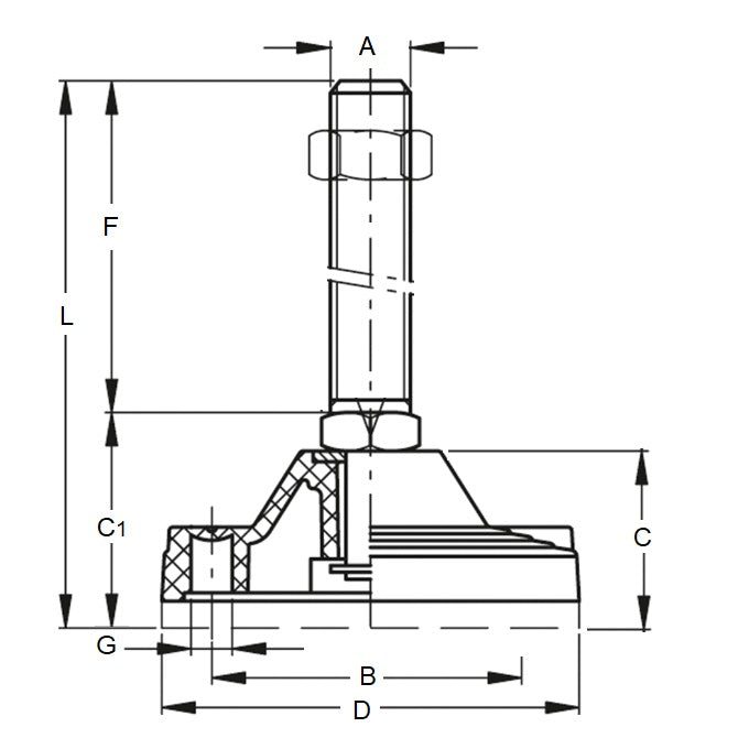1128708 | MLM-191C-125-CNY-2LH (Each) --- Levelling Studded Mounts - 3/4-10 UNC - 19.05mm - 122.9x17 mm Light Duty - Steel Mount