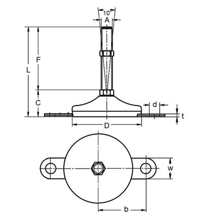 1111488 | MLM-159C-152-S4-AHY2 --- Levelling Studded Mounts - 5/8-11 UNC - 15.88mm - 74.9x22.1 mm Hygienic - Stainless Steel 304 Similar to A2, 18-8 HRB80 Mount