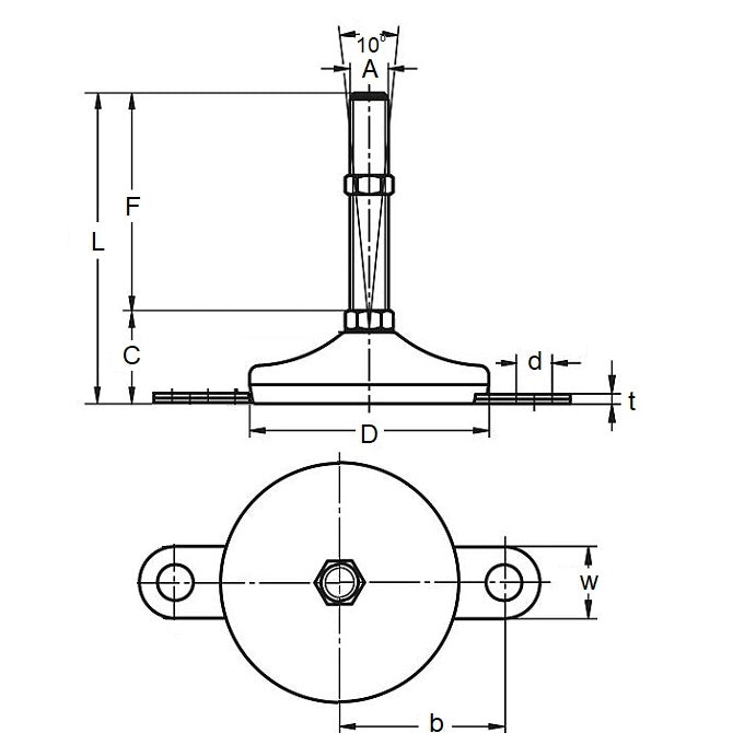 1102705 | MLM-127C-152-S4-AHY2 --- Levelling Studded Mounts - 1/2-13 UNC - 12.7mm - 74.9x22.1 mm Hygienic - Stainless Steel 304 Similar to A2, 18-8 HRB80 Mount