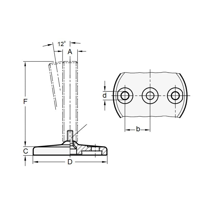 1103017 | MSM-127C-152-S4-ALPHY-H110 --- Levelling Studded Mounts - 1/2-13 UNC - 12.7mm - 110x11.9 mm Hygienic - Stainless Steel 304 Similar to A2, 18-8 HRB80 Mount