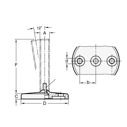 1103017 | MSM-127C-152-S4-ALPHY-H110 --- Levelling Studded Mounts - 1/2-13 UNC - 12.7mm - 110x11.9 mm Hygienic - Stainless Steel 304 Similar to A2, 18-8 HRB80 Mount