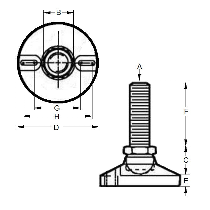 1120845 | MSM-191C-051-C-2LH --- Levelling Studded Mounts - 3/4-10 UNC - 19.05mm - 76.2x38.1 mm Swivel - Steel Mount