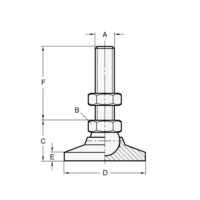 1056312 | MSM-048F-025-S3AB --- Levelling Studded Mounts - 10-32 UNF - 4.76mm - 19.1x13.5 mm Swivel - Stainless Steel 303/304 Similar to A2, 18-8 HRB80 Mount
