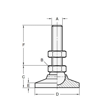 1056335 | MLM-048F-051-S3 --- Levelling Studded Mounts - 10-32 UNF - 4.76mm - 19.1x13.5 mm Standard - Stainless Steel 303/304 Similar to A2, 18-8 HRB80 Mount