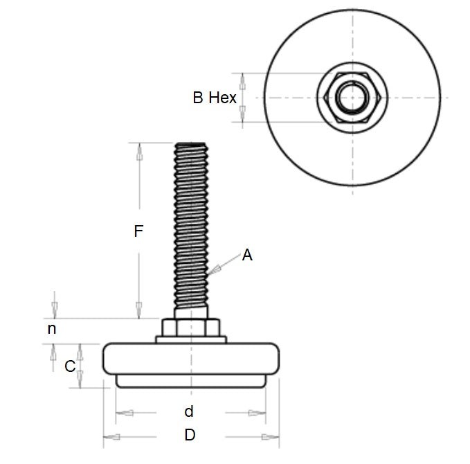 1072772 | MLM-064C-038-CNP-LD --- Levelling Studded Mounts - 1/4-20 UNC - 6.35mm - 35.1x12.7 mm Light Duty - Zinc Plated Steel Mount