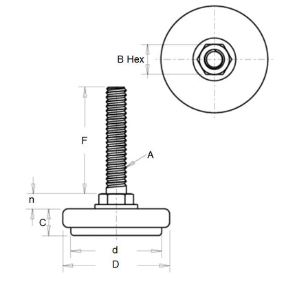 1072772 | MLM-064C-038-CNP-LD --- Levelling Studded Mounts - 1/4-20 UNC - 6.35mm - 35.1x12.7 mm Light Duty - Zinc Plated Steel Mount