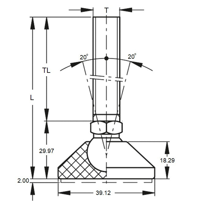 1121805 | MLM-160M-088-S3NY-0LH-058 (Each) --- Levelling Studded Mounts - M16 - 16x2mm - 58.4x18.3 mm Light Duty - Stainless Steel Mount