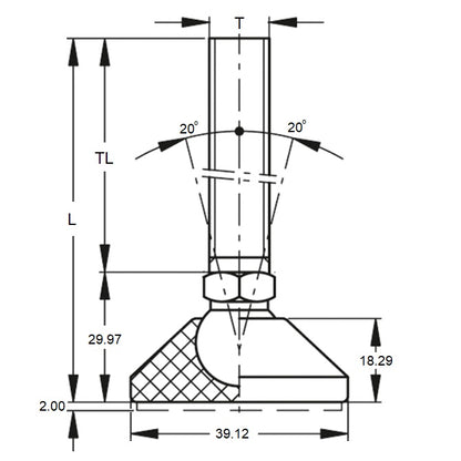 1121805 | MLM-160M-088-S3NY-0LH-058 (Each) --- Levelling Studded Mounts - M16 - 16x2mm - 58.4x18.3 mm Light Duty - Stainless Steel Mount