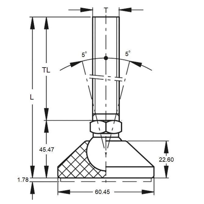 1134529 | MLM-254C-180-S3NY-LA2LH --- Levelling Studded Mounts - 1-8 UNC - 25.4mm - 122.9x14.5 mm Light Duty - Stainless Steel Mount