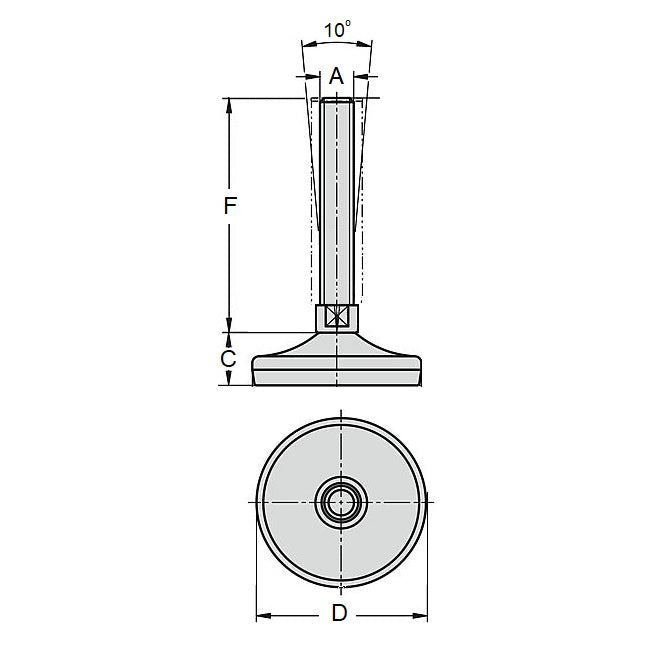 1102810 | MLM-127C-152-S4HY-080 --- Levelling Studded Mounts - 1/2-13 UNC - 12.7mm - 80x31 mm Hygienic - Stainless Steel 304 Similar to A2, 18-8 HRB80 Mount