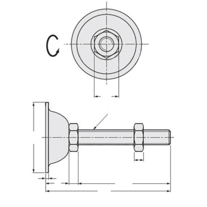 1098704 | MLM-120M-100-Z-ECO --- Levelling Studded Mounts - M12 - 12x1.75mm - 60x28 mm Economy - Steel - Zinc Mount