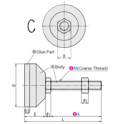 1082151 | MLM-080M-080-ZPP-ECO --- Levelling Studded Mounts - M8 - 8x1.25mm - 50x33.5 mm Economy - Steel - Zinc Mount