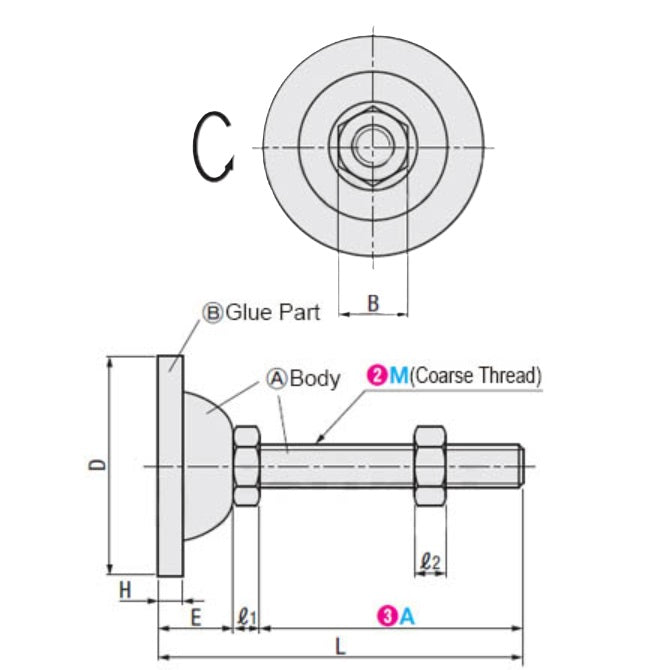 1092235 | MLM-100M-100-ZRP-ECO --- Levelling Studded Mounts - M10 - 10x1.5mm - 45x22.5 mm Economy - Steel - Zinc Mount