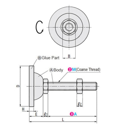 1092235 | MLM-100M-100-ZRP-ECO --- Levelling Studded Mounts - M10 - 10x1.5mm - 45x22.5 mm Economy - Steel - Zinc Mount