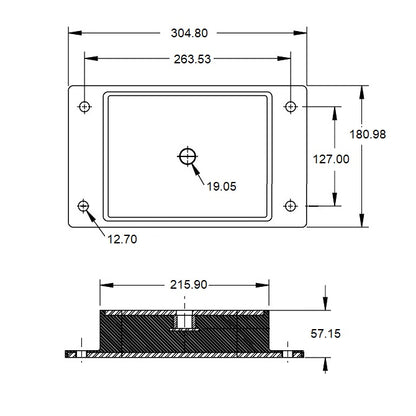 1221739 | MR4-6804 --- Rectangular 4 Bolt Mounts - 6803.9 Kg - 263.53x180.98 mm - Steel and Neoprene Mount