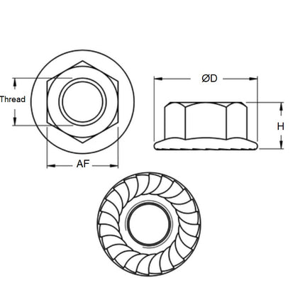1093080 | NT100M-FS-S4 (5 Pcs) --- Flanged Nuts - M10 - 10x1.5mm - 304 Stainless Serrated Nut