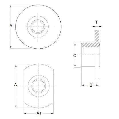 1069732 | NT064C-RW-CS (10 Pcs) --- Weld Steel Nuts - 1/4-20 UNC - 6.35mm - Round Base 19.05 mm