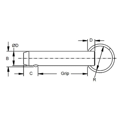 1102890 | BLP-127-0889-K1-C --- Ball Lock Pins - 12.7x88.9 mm - Carbon Steel Keyring Style Pin