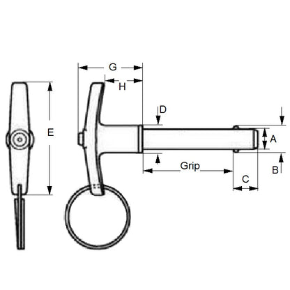 1074338 | BLP-060-0500-TI-S17 (Each) --- Ball Lock Pins - 6x50 mm - 17-4 PH Stainless / Aluminium Handle No Shoulder Pin