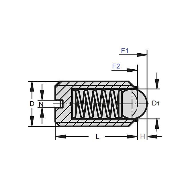 1076730 | PLBT-079C-147-AS-020 --- Ball Threaded Plungers - 5/16-18 UNC - 7.94mm - 14.7 mm - 8.9 N Acetal Body - Acetal with Stainless Ball Plunger
