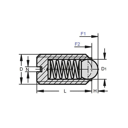 1066169 | PLBT-060M-120-AS-015 (20 Pcs) --- Ball Threaded Plungers - M6 - 6x1mm - 12 mm - 5 N Acetal Body - Acetal with Stainless Ball Plunger