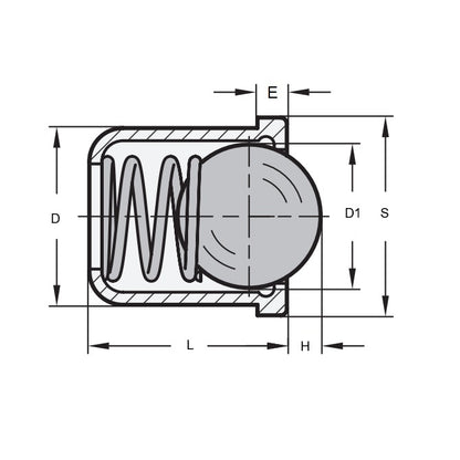 1060295 | PLBP-050-060-S3-007 --- Ball Push Fit Plungers - 5x6 mm - 4 N Stainless Body - Stainless Steel 400 Series Hardened Plunger