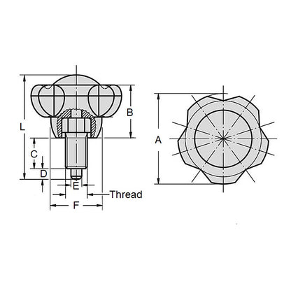 1085458 | PLIT-050-095F-50-LH --- Indexing Large Handle Plungers - 3/8-24 UNF - 9.53mm - 13x50 mm - Steel Plunger