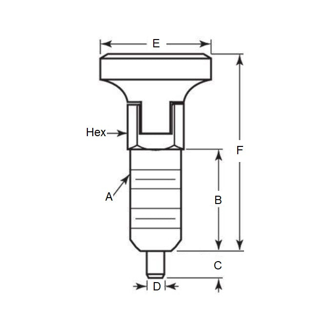 1066389 | PLST-060-130-HSL-002 --- Spring Plungers - M6 - 6x1mm - 13 mm - 0.5 N Acetal Handle - Stainless Steel Plunger