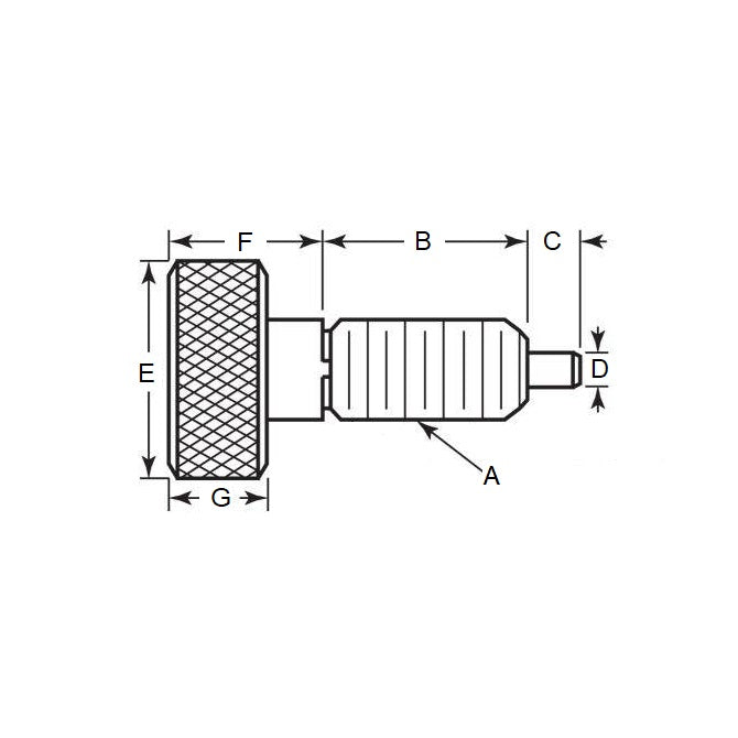 1086025 | PLST-095C-191-HKC-036 --- Spring Plungers - 3/8-16 UNC - 9.53mm - 19.1 mm - 4.5 N Knurled Handle - Steel Plunger