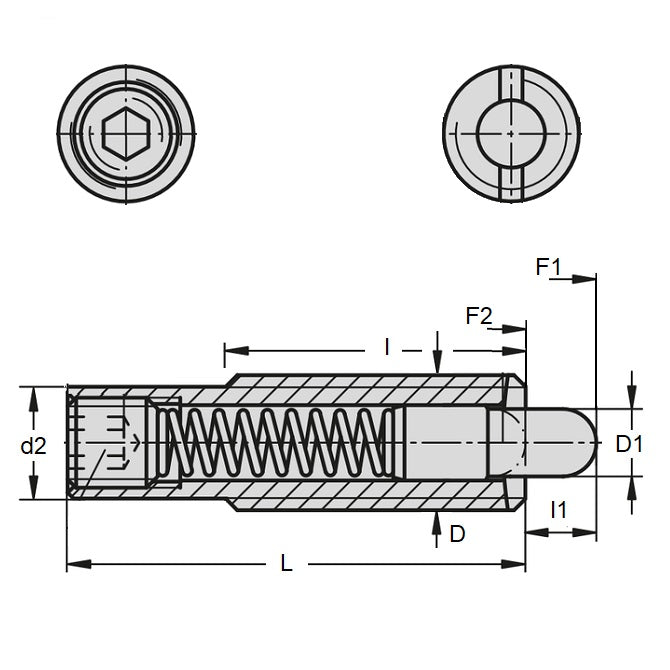 1110718 | PLST-159C-794-CLG-013 --- Spring Plungers - 5/8-11 UNC - 15.88mm - 79.4 mm - 7.1 N No Handle - Steel Plunger
