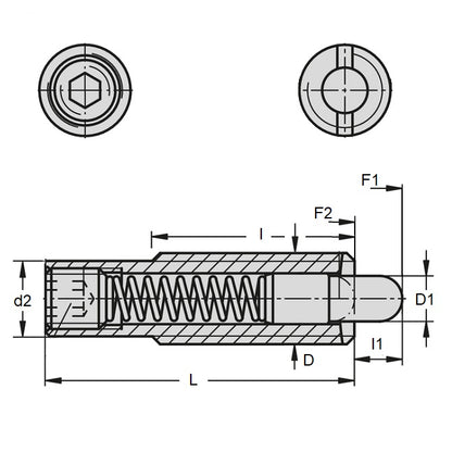 1110718 | PLST-159C-794-CLG-013 --- Spring Plungers - 5/8-11 UNC - 15.88mm - 79.4 mm - 7.1 N No Handle - Steel Plunger