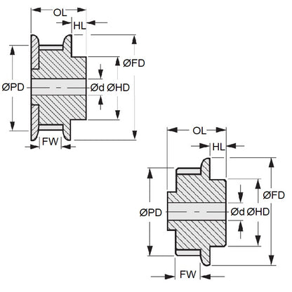 1157783 | P-MXL-048-060FF-PP-N-080 --- Inch Timing Pulleys - 48 tooth - 6.4x8 mm 2.032mm Pitch MXL - Plastic Pulley