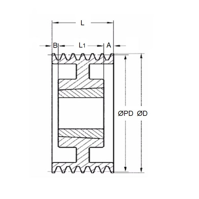 1161202 | PPV-J-051-QJA --- Poly V Pulleys - 50.8 mm - 6 - 51.56 J Section - Steel - Black Oxide Pulley