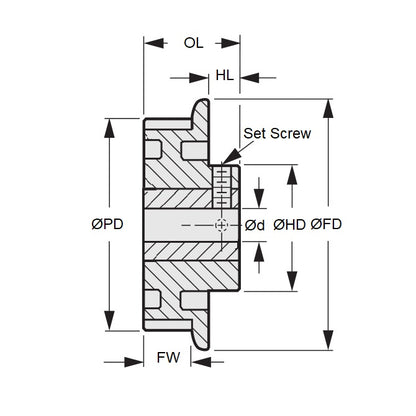 1122584 | P-050H-020-090SF-AL-G-060 (Each) --- Metric Timing Pulleys - 20 tooth - 9x6 mm 5mm Pitch - Aluminium Pulley