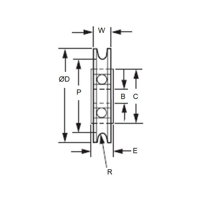 1036718 | PUI012-0191-032-N-BB --- U Groove Idler Pulleys - 1.19x19.05x3.175 mm Single Row - Nylon Polyamide 6/6 Pulley